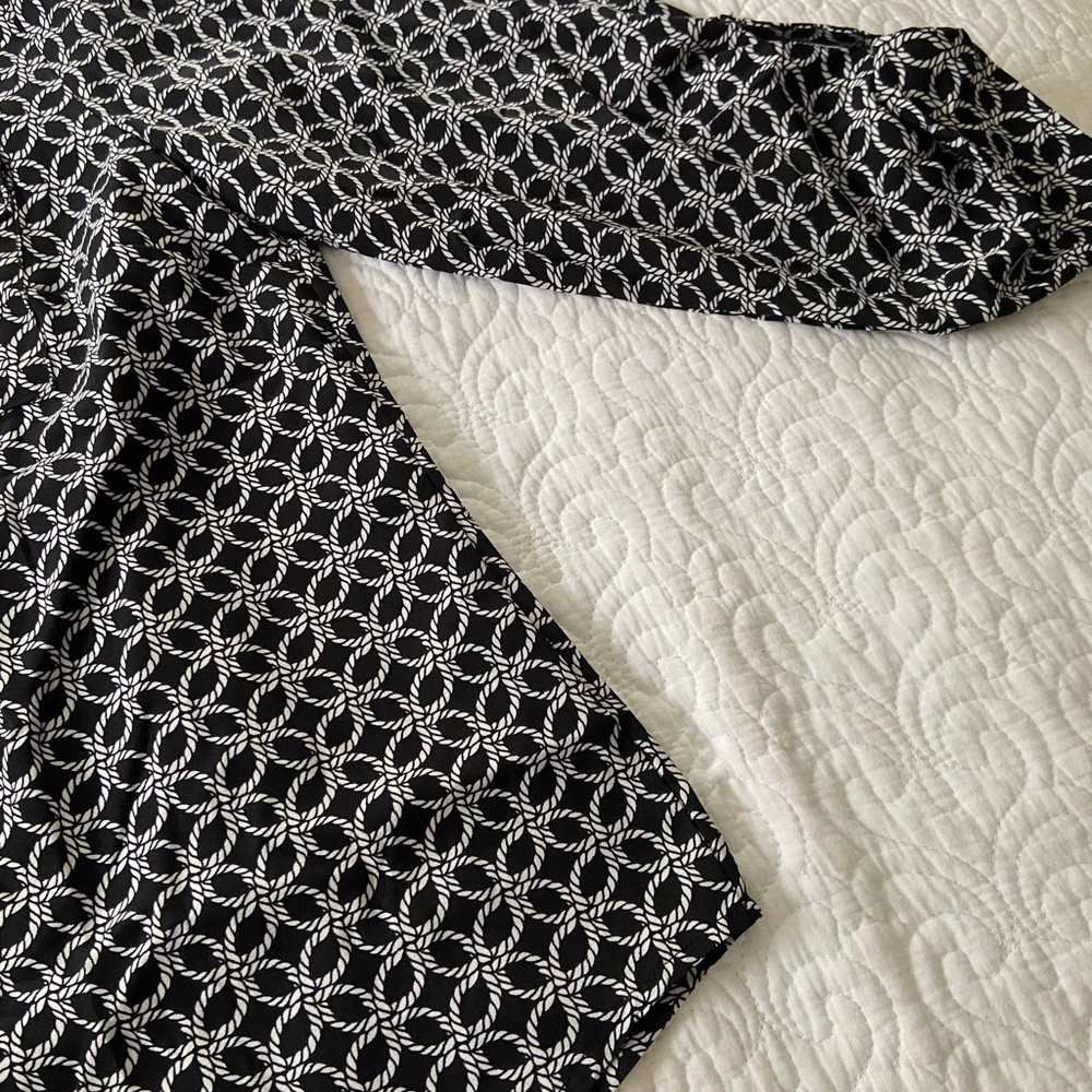 NY Collection Black and White Mandarin Collar Blouse Size Large - Picture 10 of 13
